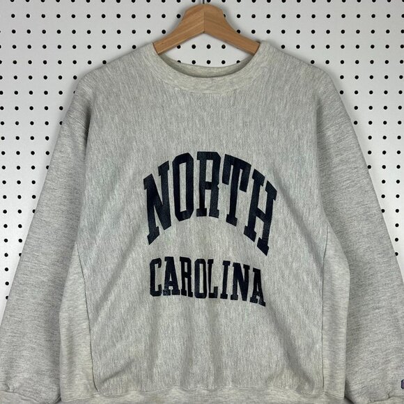 North Carolina Tar Heels Crewneck Sweatshirt Large Weave 90s USA Made Gray READ - Picture 2 of 8